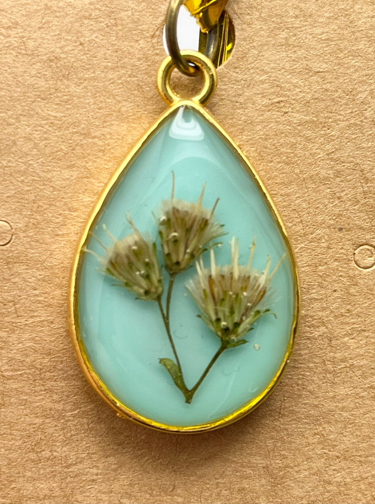 Real Flowers in Resin Pendant - With Gold Frame