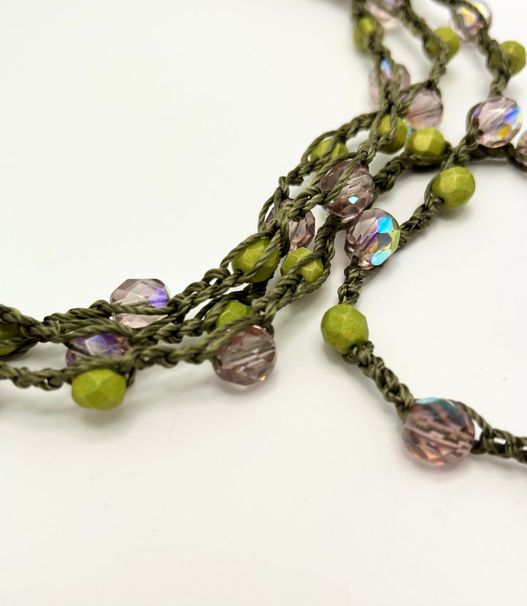 Bohemian Chic Lariat - Earthy Solitude - Rose Gold tones and olive green