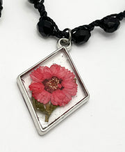 Real Flowers in Resin Necklace (short/choker) - Light Red Flower ♥️ over Clear | Silver Frame