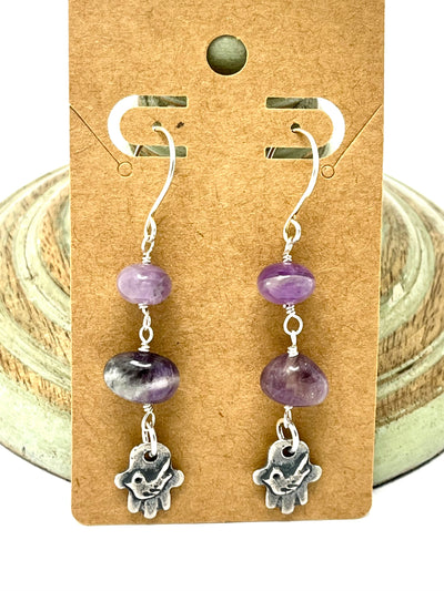 Hamsa Dove Amethyst Earrings