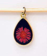 Real Flowers in Resin Pendant - ❤️Red Flower over Black Resin • Gold Frame