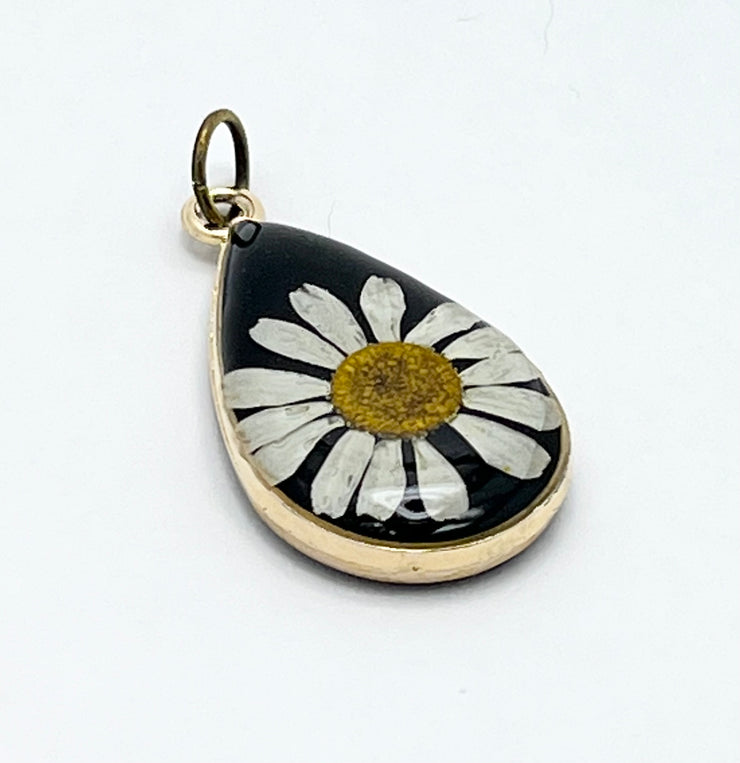 Real Flowers in Resin Pendant -  Echinacea flower over Black Resin • Gold Frame