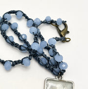 Real Flowers in Resin Necklace (short/choker) - Denim, Sky Blue and White | Silver Frame