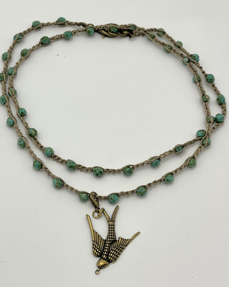 Bohemian Chic Mask Chain - Speckled Turquoise and Taupe